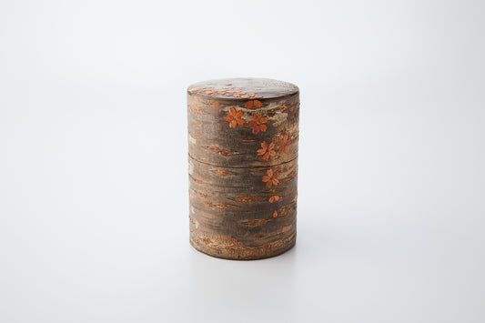 Yatsuyanagi Leather tea canister Large marbled leather cherry blossom snowstorm