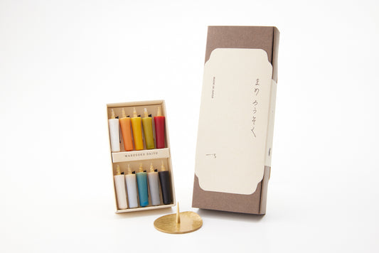 DAIYO Japanese Candles Bean Candle Earth Color - Hammered Candlestick Gift Set
